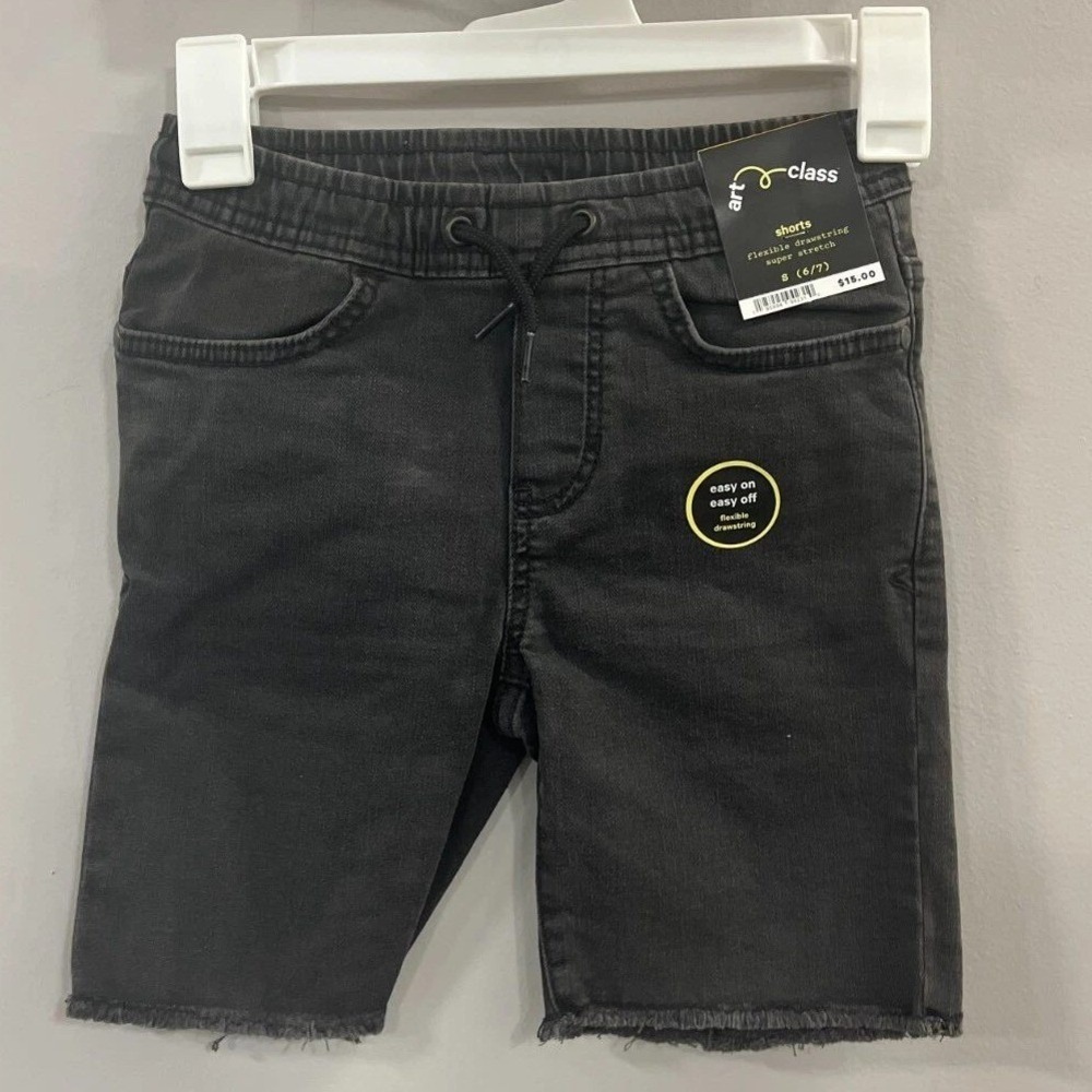 Art Class Boys Black Super Stretch Denim Shorts Flexible Drawstring Size S 6/7